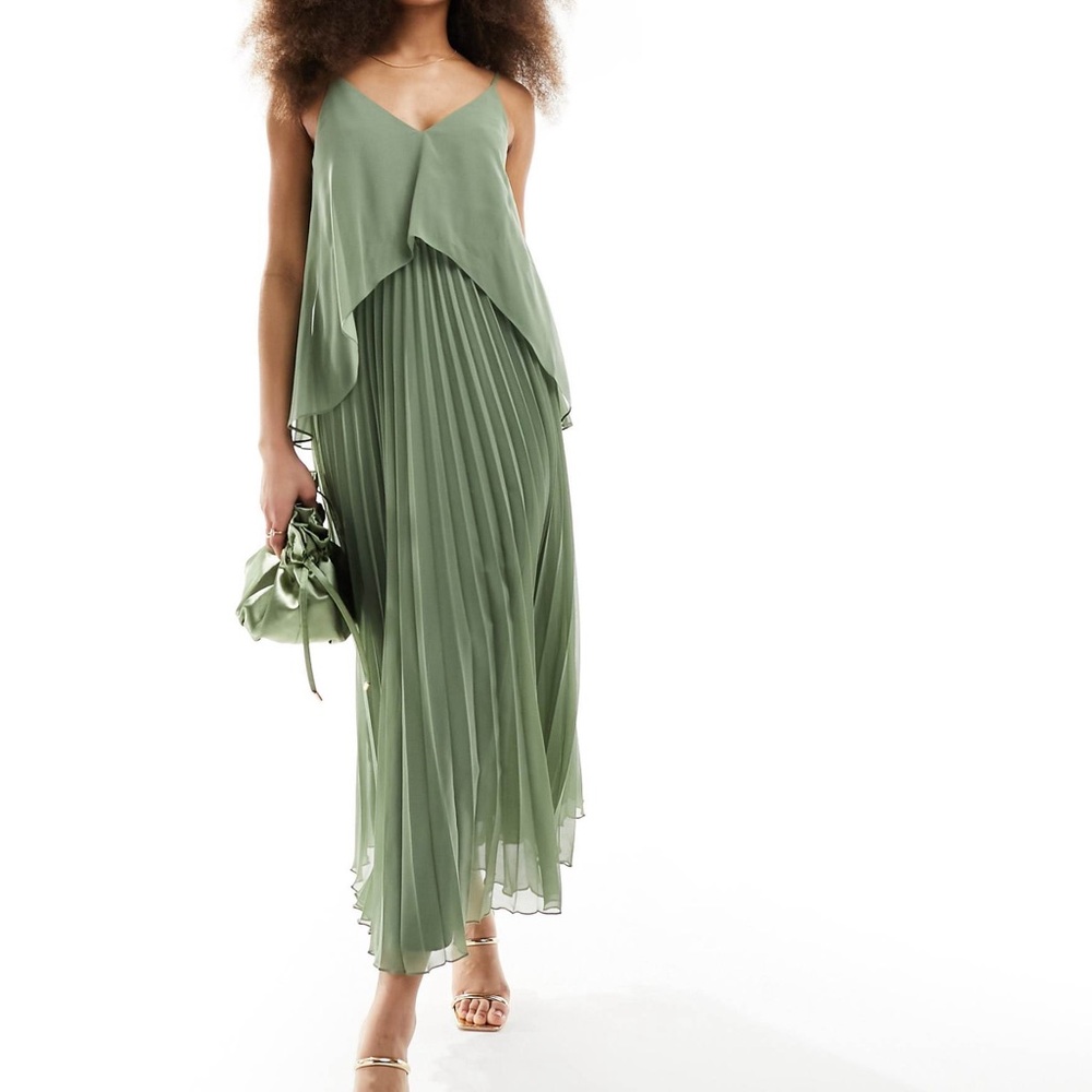 ASOS Chiffon Overlay Strappy Pleat Midi Dress